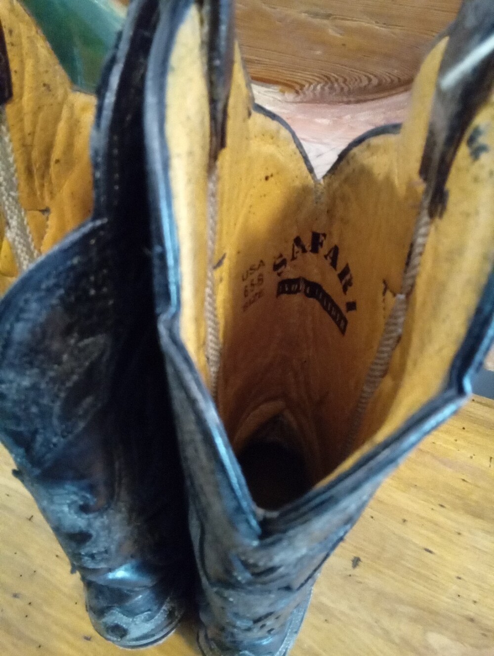 Vintage Safari Black Distressed  Leather Phoenix Tall Snip Toe Cowgirl Boots 6.5 - Picture 12 of 16